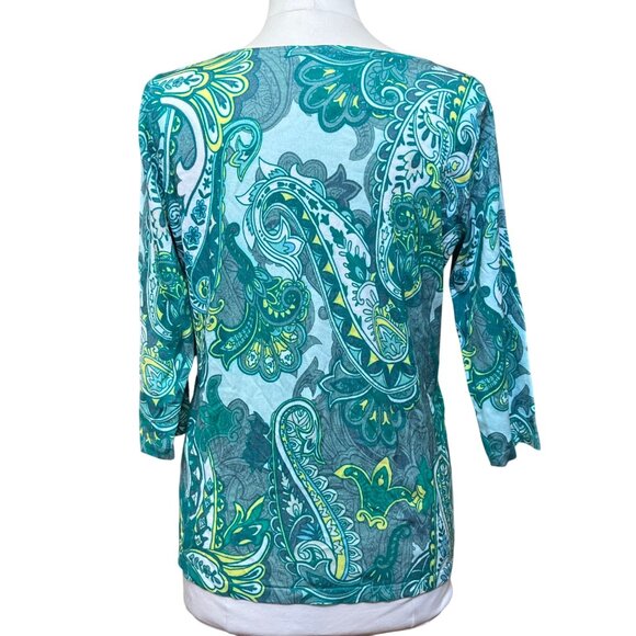 Madeleine Womens Green Paisley Print 3/4 Sleeve V Neck Top Sz 14/16 Viscose READ - Picture 2 of 10
